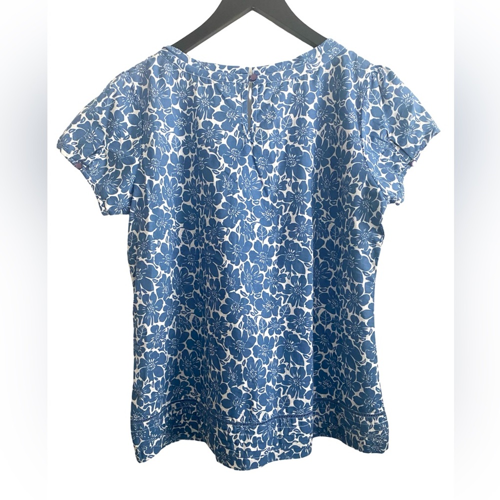 Bob Timberlake Women’s Blouse Large Floral Blue 100% Cotton Pleated Lightweight - Picture 6 of 7
